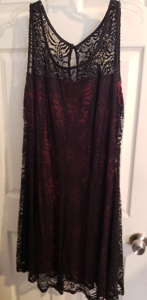 Red and black lace dress